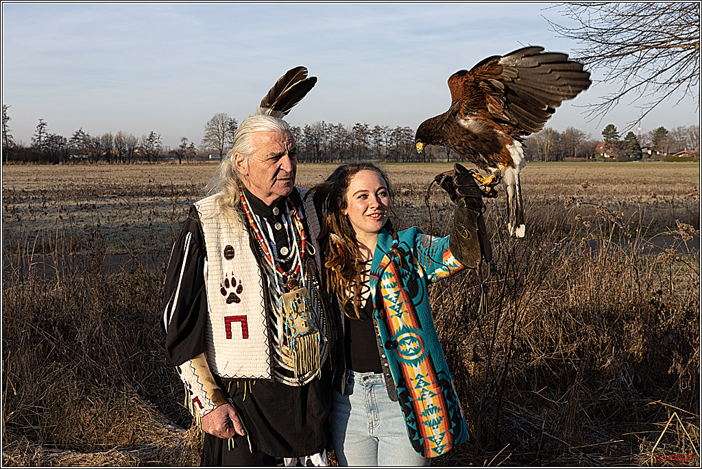 Cheyenne-Halbblut Hunting Wolf in der Falknerei Pierre Schmidt; Gymnich, 09.02.2023